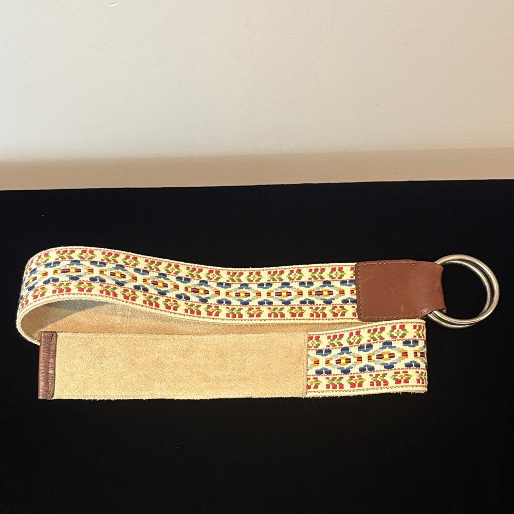 India Boho Embroidered Suede Leather Belt Size M/L - Picture 2 of 8